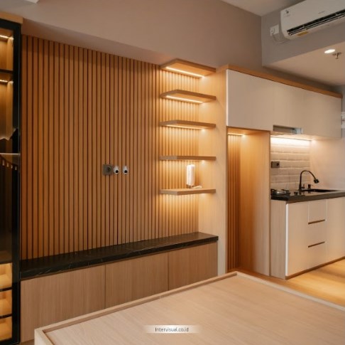 Desain Interior Apartemen Dengan Dinding Aksen di Tokyo Riverside Pik 2